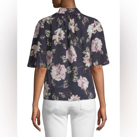 Rebecca Taylor Magnolia Floral Print Scarf-Tie Silk Top Size 6 NWT - Picture 7 of 9